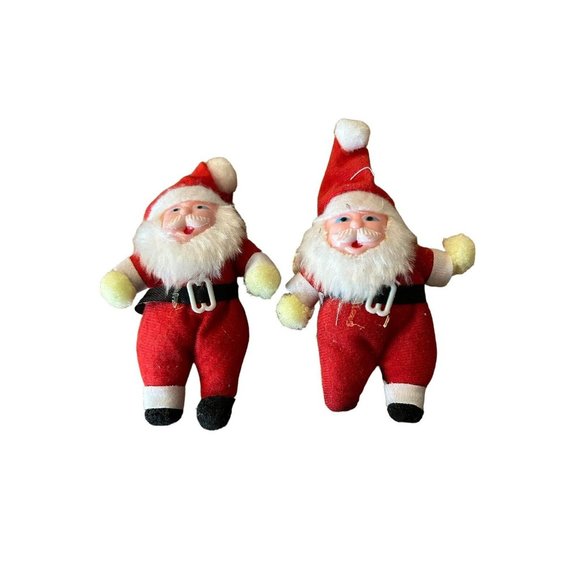 Vintage Felt Santa Claus Christmas Ornament Plastic Face MCM Lot Of 2 AS-IS - Picture 2 of 7